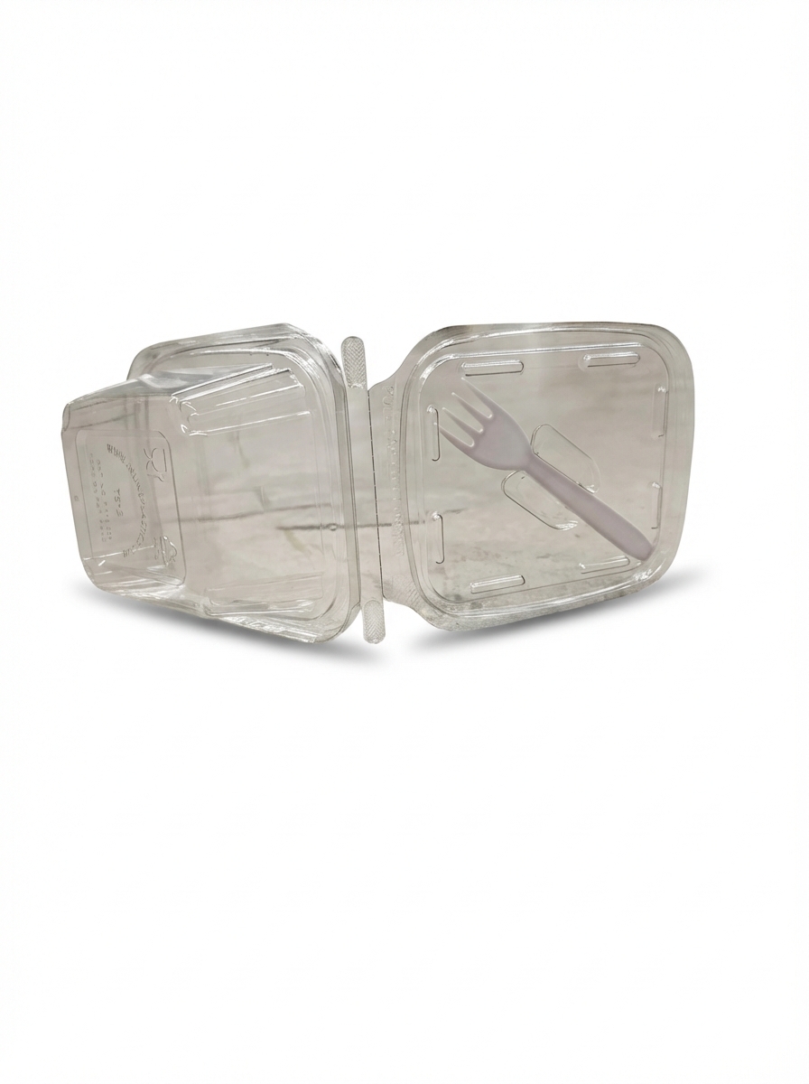 ENVASE PET 350ML TAPA BISAGRA + TENEDOR